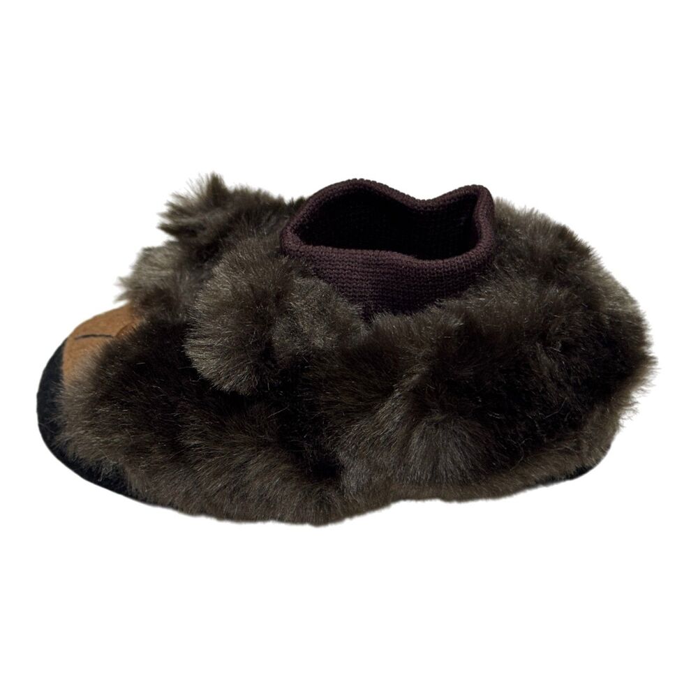 L.L. Bean Toddler Animal Paws Bear Slippers Sz 3-4 Faux Fur Paw Sole Cozy Indoor